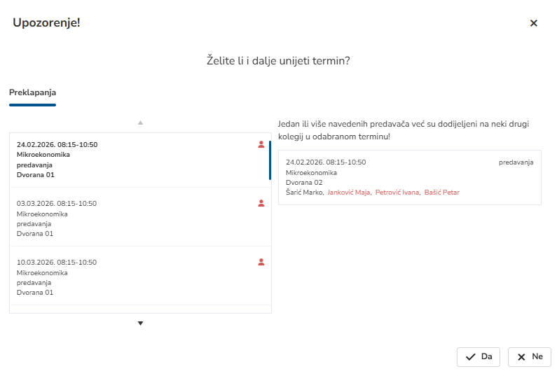 Detekcija preklapanjea i rezervacija dvorana