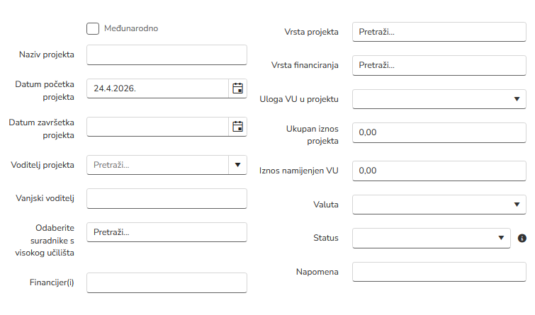 Evidencija projekata i skupova